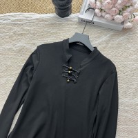 美人骨桑情万种盘扣蒸尾针织细带收腰不规则连衣裙长袖新中式