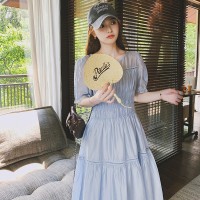 【现货2024】淡蓝色镂空花边高品质透气连衣裙夏D165