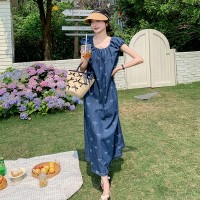 夏季牛仔连衣裙女中长款