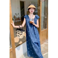 夏季牛仔连衣裙女中长款