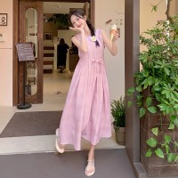 2024年夏季新款无袖裙长款宽松韩版系腰带裙短袖