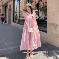 2024年夏季新款无袖裙长款宽松韩版系腰带裙短袖
