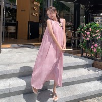 2024年夏季新款无袖裙长款宽松韩版系腰带裙短袖