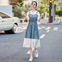2024夏装新款时尚潮流简约气质牛仔拼接连衣裙
