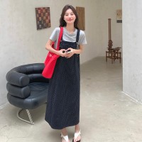 现货夏季新款波点修身背带裙5202