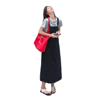 现货夏季新款波点修身背带裙5202