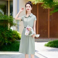 衬衫连衣裙女夏季新款POLO领通勤简约收腰显瘦正式场合中长款裙子