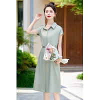 衬衫连衣裙女夏季新款POLO领通勤简约收腰显瘦正式场合中长款裙子