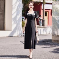 现货.2024年夏季新款轻薄凉爽飘逸黑色气质显瘦连衣裙
