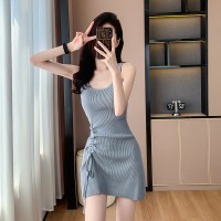 2024夏季新款法式小个子抽绳吊带连衣裙女别致设计感小众短裙
