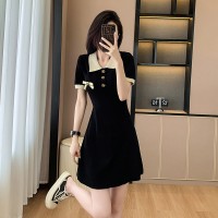 瘦瘦裙/polo黑色连衣裙夏小个子收腰显瘦新款小香风