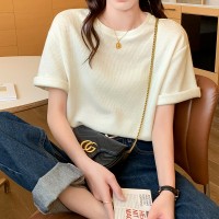 抹茶绿短袖T恤女韩版2024年新款华夫格宽松百搭上衣ins