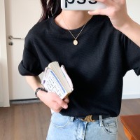 抹茶绿短袖T恤女韩版2024年新款华夫格宽松百搭上衣ins