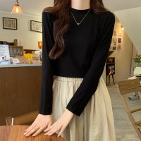 螺纹长袖t恤女2024春秋新款修身百搭西装内搭纯色打底衫