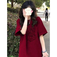 卡通印花200克后包条春装新款纯棉短袖T恤潮