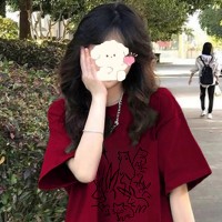 卡通印花200克后包条春装新款纯棉短袖T恤潮