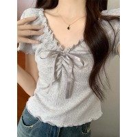 纯欲甜美小个子修身显瘦短袖T恤女夏季小众短款打底上衣