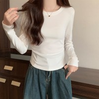圆领T恤女修身打底衫春秋百搭基础款长袖辣妹短款上衣