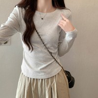圆领T恤女修身打底衫春秋百搭基础款长袖辣妹短款上衣