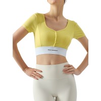 运动上衣带胸垫修身瑜伽服短袖外穿户外健身辣妹上衣女春