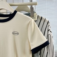 蓝色刺绣纯棉正肩短袖t恤女夏季夏体恤半袖上衣2024新款