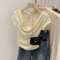 短袖上衣法式一字肩短袖t恤女修身纯欲夏装修身显瘦弹力短袖上衣
