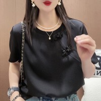 早春夏季短袖T恤女2024新中式GUO风盘扣垂感女装穿搭上衣