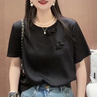 早春夏季短袖T恤女2024新中式GUO风盘扣垂感女装穿搭上衣