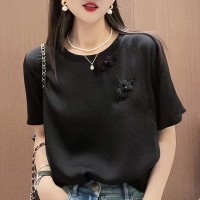 早春夏季短袖T恤女2024新中式GUO风盘扣垂感女装穿搭上衣