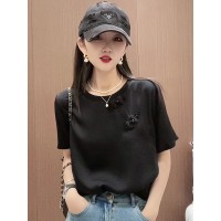 早春夏季短袖T恤女2024新中式GUO风盘扣垂感女装穿搭上衣