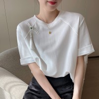 白色新中式流苏短袖T恤女夏季2024GUO风简约设计感小众上衣