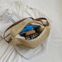 新款U型纸绳单肩斜跨草编包女包百搭休闲饺子型编织包度假沙滩包