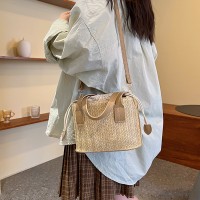 韩ins草编织手提包夏季新款休闲度假女菜篮子单肩包撞色斜挎包
