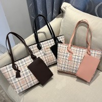 格纹印花托特包2024新款大容量女士包包单肩包女韩版新款购物袋