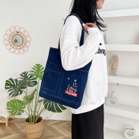 牛仔单肩包女休闲简约韩版女生托特包帆布学生手提补课包袋
