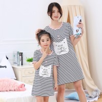 夏季儿童纯棉睡衣中大童卡通印花家居服宝宝女童睡裙子亲子装女士