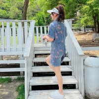 现货短袖春夏季牛仔印花宽松休闲连体裤女062档口2372款