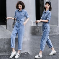 短袖牛仔连体裤女2024夏季新款女装时尚显瘦百搭工装休闲连衣裤潮