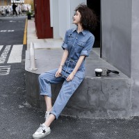 短袖牛仔连体裤女2024夏季新款女装时尚显瘦百搭工装休闲连衣裤潮