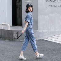 短袖牛仔连体裤女2024夏季新款女装时尚显瘦百搭工装休闲连衣裤潮