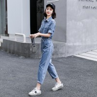 短袖牛仔连体裤女2024夏季新款女装时尚显瘦百搭工装休闲连衣裤潮