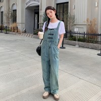 现货浙宝012背带牛仔裤连体裤阔腿长裤两件套2024新款Y
