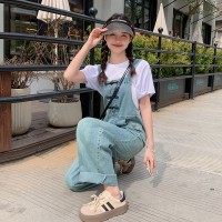 现货浙宝012背带牛仔裤连体裤阔腿长裤两件套2024新款Y