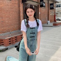现货浙宝012背带牛仔裤连体裤阔腿长裤两件套2024新款Y