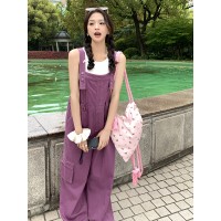 数据款现货2024夏季新款紫色女背带裤253A