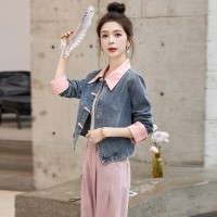 新中式盘扣牛仔拼接外套女春季2024新款小个子短款牛仔外套