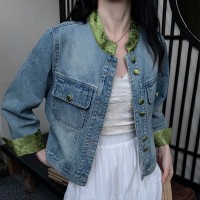 新中式牛仔短外套女2024早春新款大码女装小个子复古夹克上衣