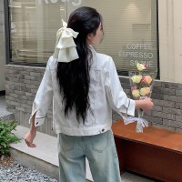 现货新款韩版宽松显瘦拼接Polo领短外套女设计感新中式牛仔外套
