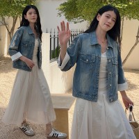 现货新中式牛仔外套春装女2024年新款古着vintage独特上衣超好看