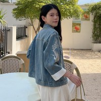 现货新中式牛仔外套春装女2024年新款古着vintage独特上衣超好看